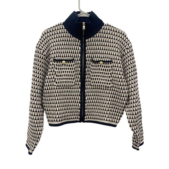 J.Crew Jacquard Sweater-Jacket Cotton Full Zip Gold Buttons Size Medium NEW - Picture 3 of 10